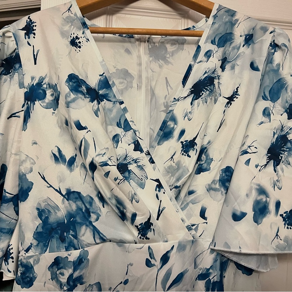 Blue Floral Dress long length v neck flowy beautiful spring dinner dress